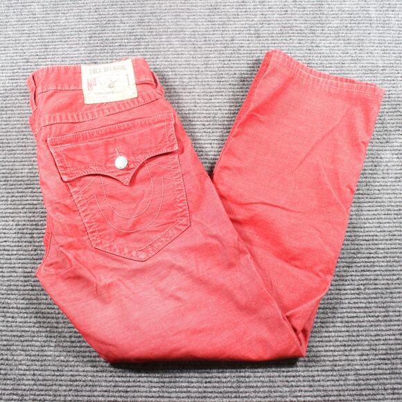 True Religion Jeans Mens 33x29 Red Ricky Straight Garment Dyed - Picture 1 of 11